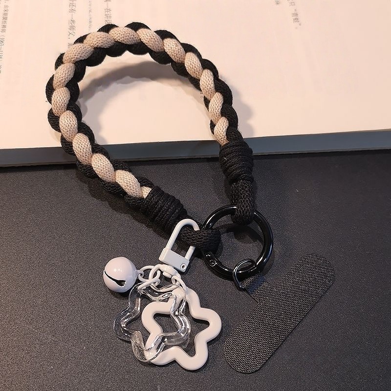 Contrast Color Short Phone Lanyard Outdoor Sturdy Anti-Loss Anti-Fall Keychain Bag Pendant Woven Phone Strap