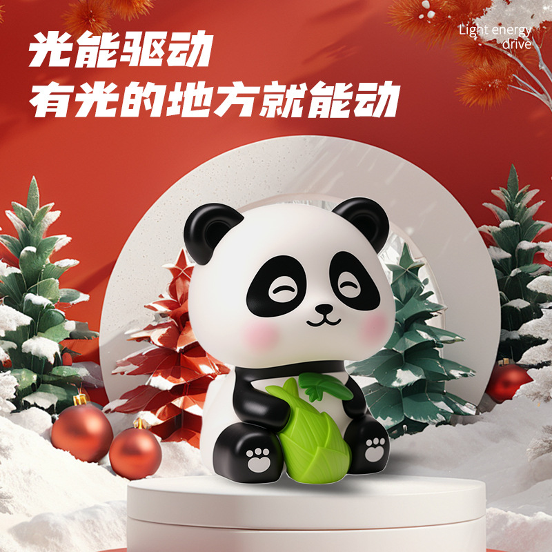 Solar Lucky Panda Ornament Cute Nodding Solar-Powered Small Ornament Fortune Lucky Small Ornament