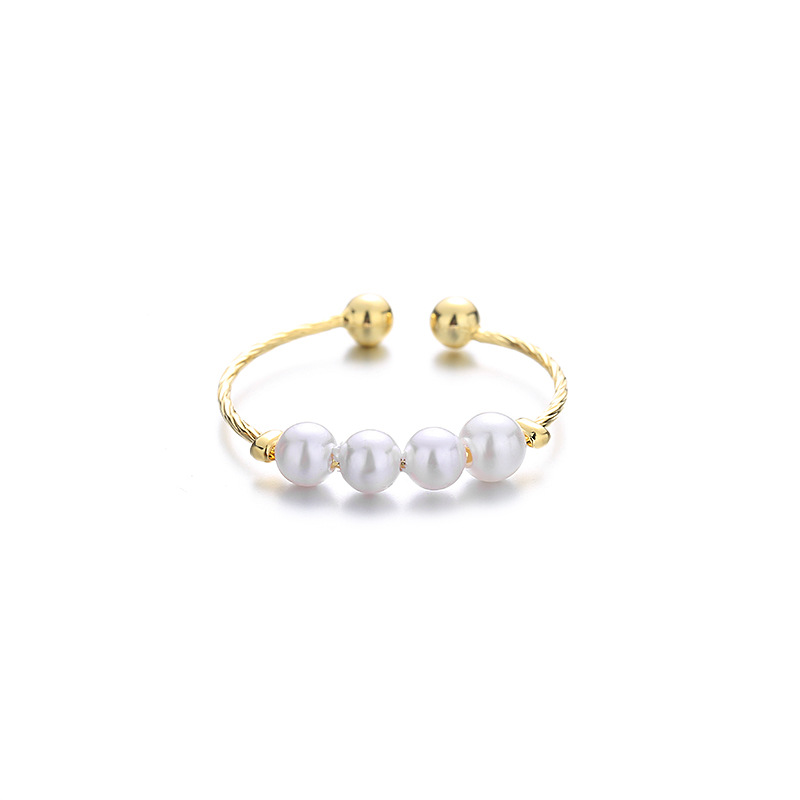 INS Niche Open Smile Pearl Smile Ring for Women Simple Stacking Knuckle Ring Pinky Ring