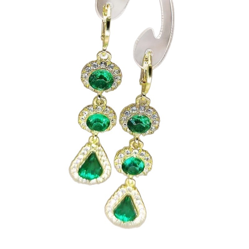 Long rhinestone emerald ear hook earrings waterdrop flower zircon ear drop ear accessories women