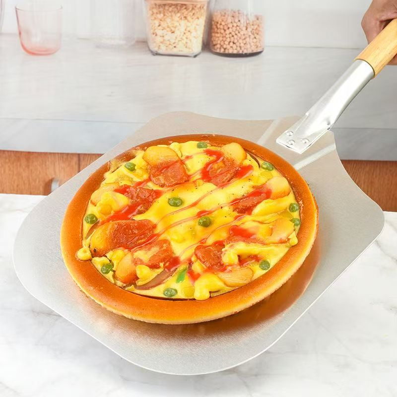 12-Inch Non-Oxidizing Aluminum Folding Pizza Peel Removable Oak Handle Cake Transfer Shovel Pizza Large Round Shovel Baking