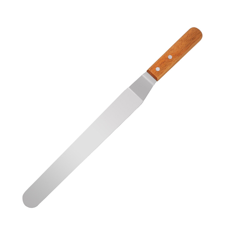 Wooden handle cake spatula, curved straight cream spatula, stainless steel cake knife, scraper, piping knife, 4-12 inch
