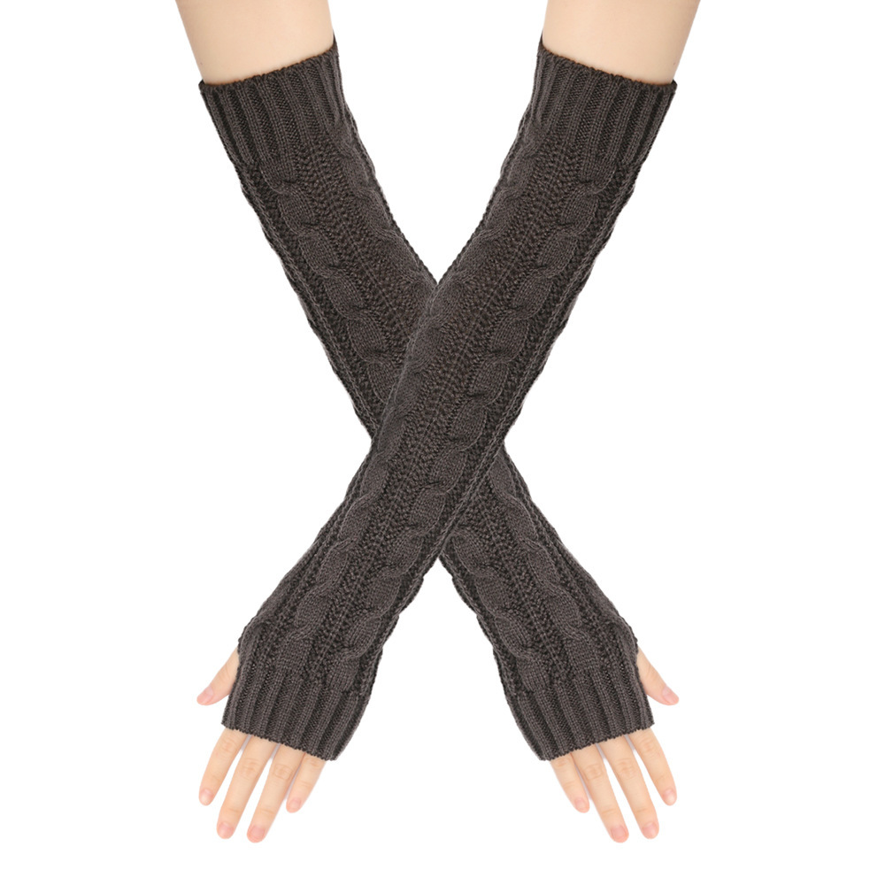 Knit Gloves Cable Women's Autumn Winter Warm Sleeve Cuff Fingerless Adult 50cm Large Figure Eight Arm Sleeve