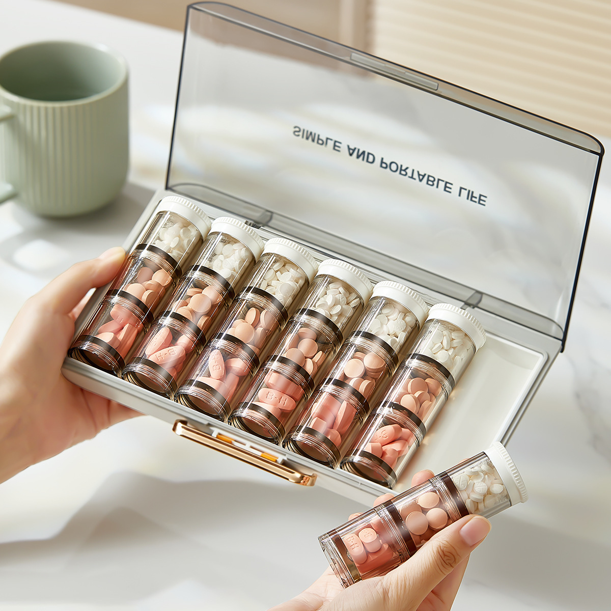 Portable large-capacity pill organizer, weekly medication storage box, portable small pill box combination set
