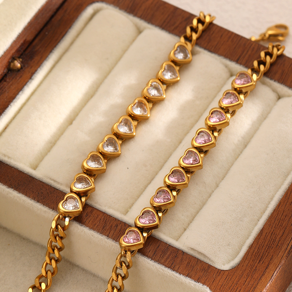 Diamond inlaid love zircon stainless steel bracelet women pink diamond nk chain bracelet hand jewelry