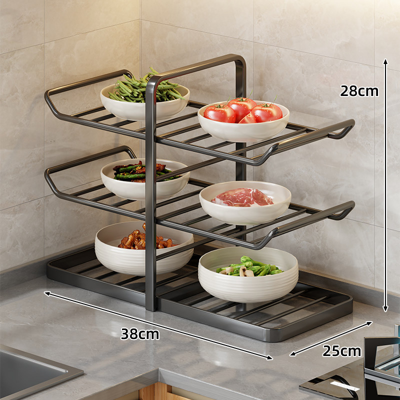 Large Capacity Multi-functional Kitchen Shelving Rack for Countertop, Bowl and Dish Storage, Wall-mounted, Microwave Cleaner