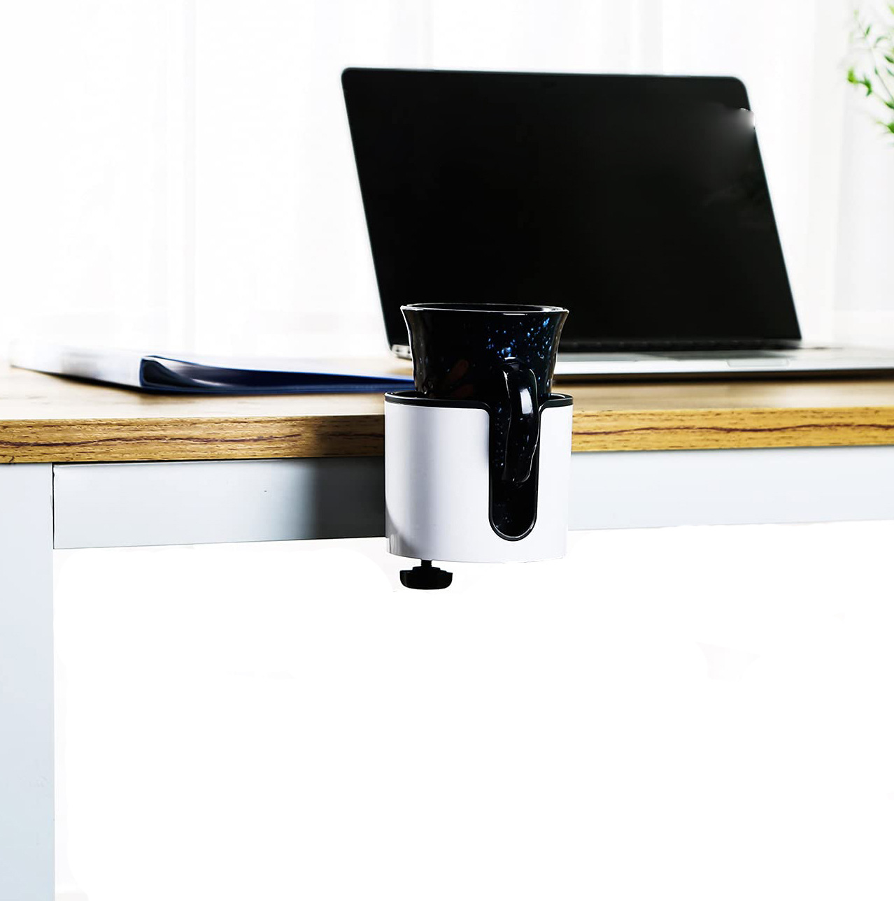 2023 360-degree rotating metal cup holder, 2-in-1 no-drill folding stand headphone hanger