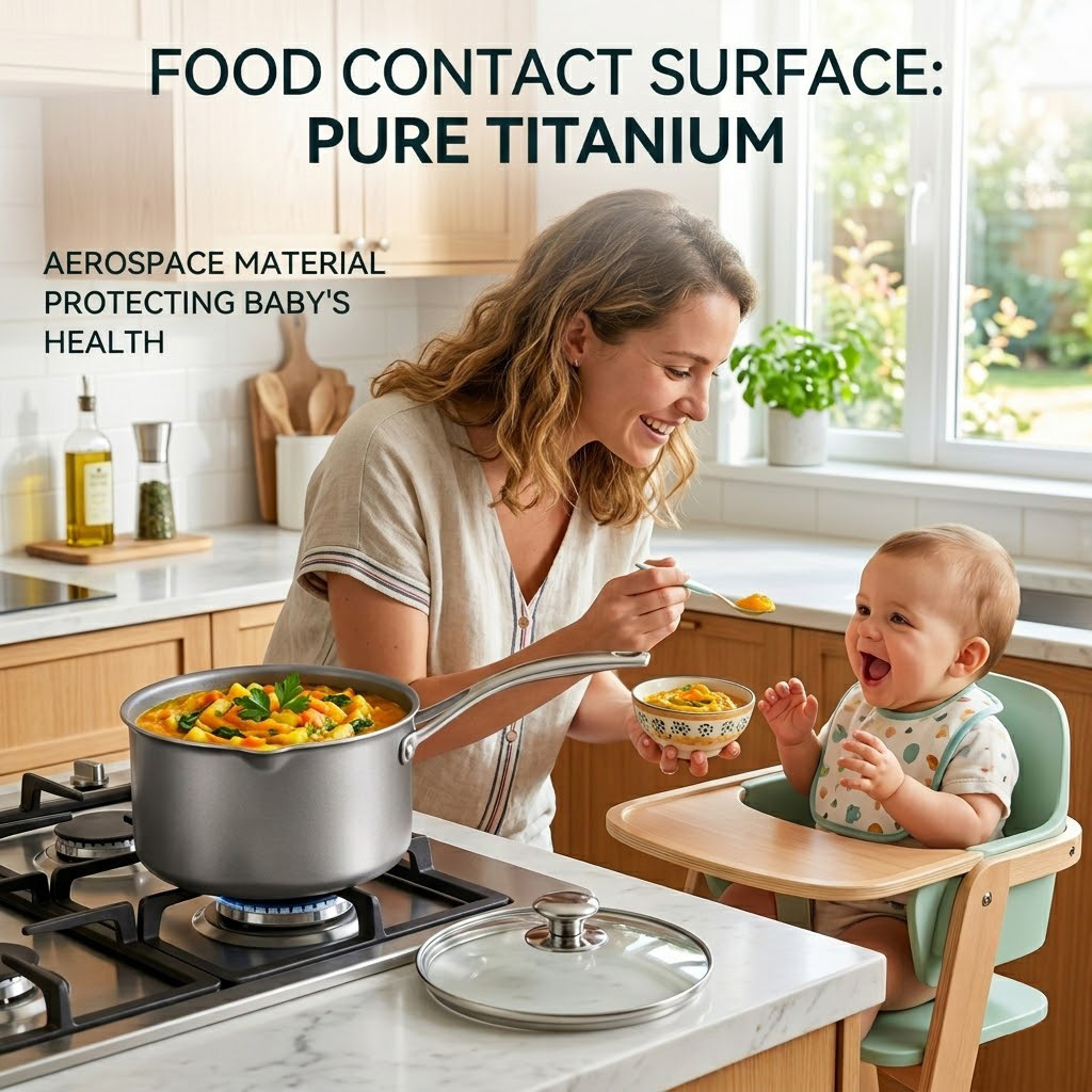 Multifunctional household pure titanium baby food pot thickened steaming integrated infant use no coating non-stick milk pot