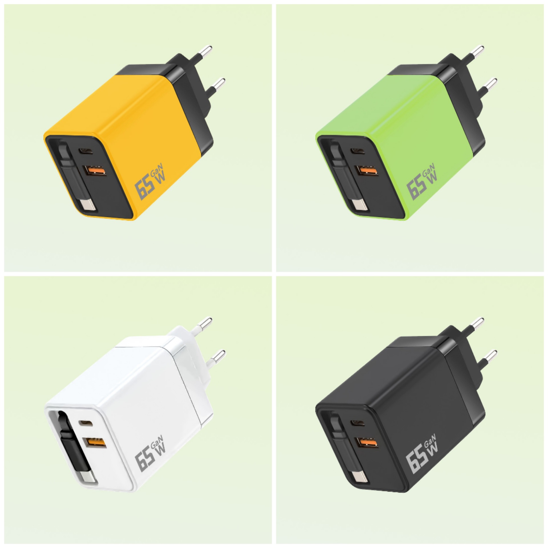 65W GaN retractable cable charger 3C certified dual port fast charger small batch