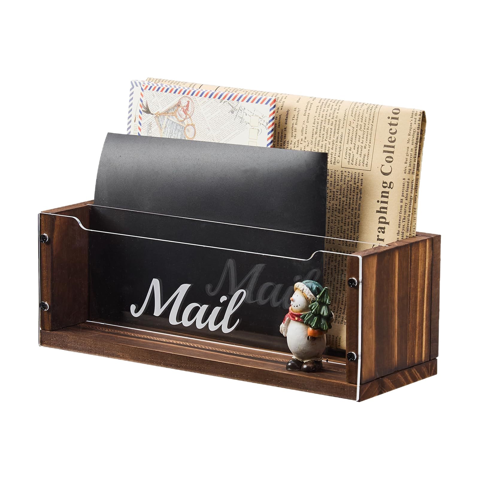 Wall-mounted mail organizer, wooden entryway letter and card storage box, multifunctional desktop storage