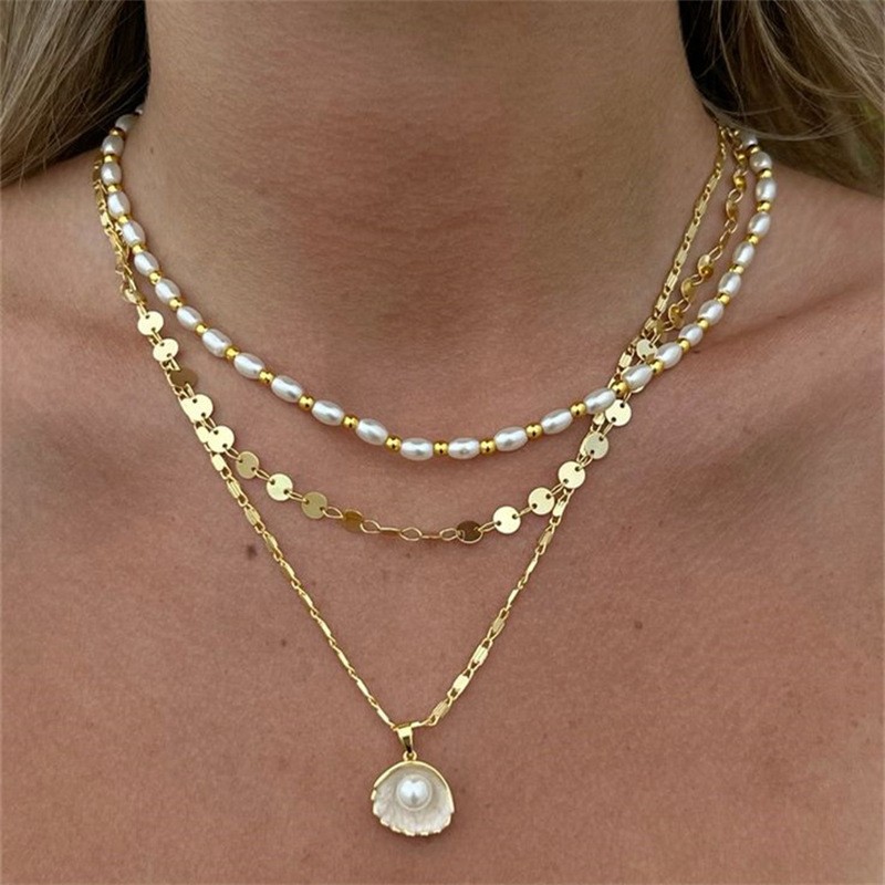 Summer Ocean Vacation Starfish Shell Conch Pearl Multi-layer Necklace Exaggerated Multi-layer Layered Necklace