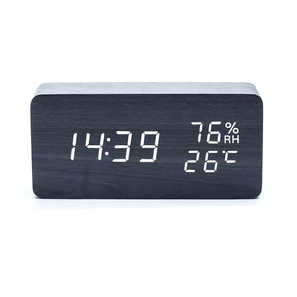 Wooden alarm clock LED student alarm clock, rechargeable digital display electronic alarm clock, wooden clock decoration