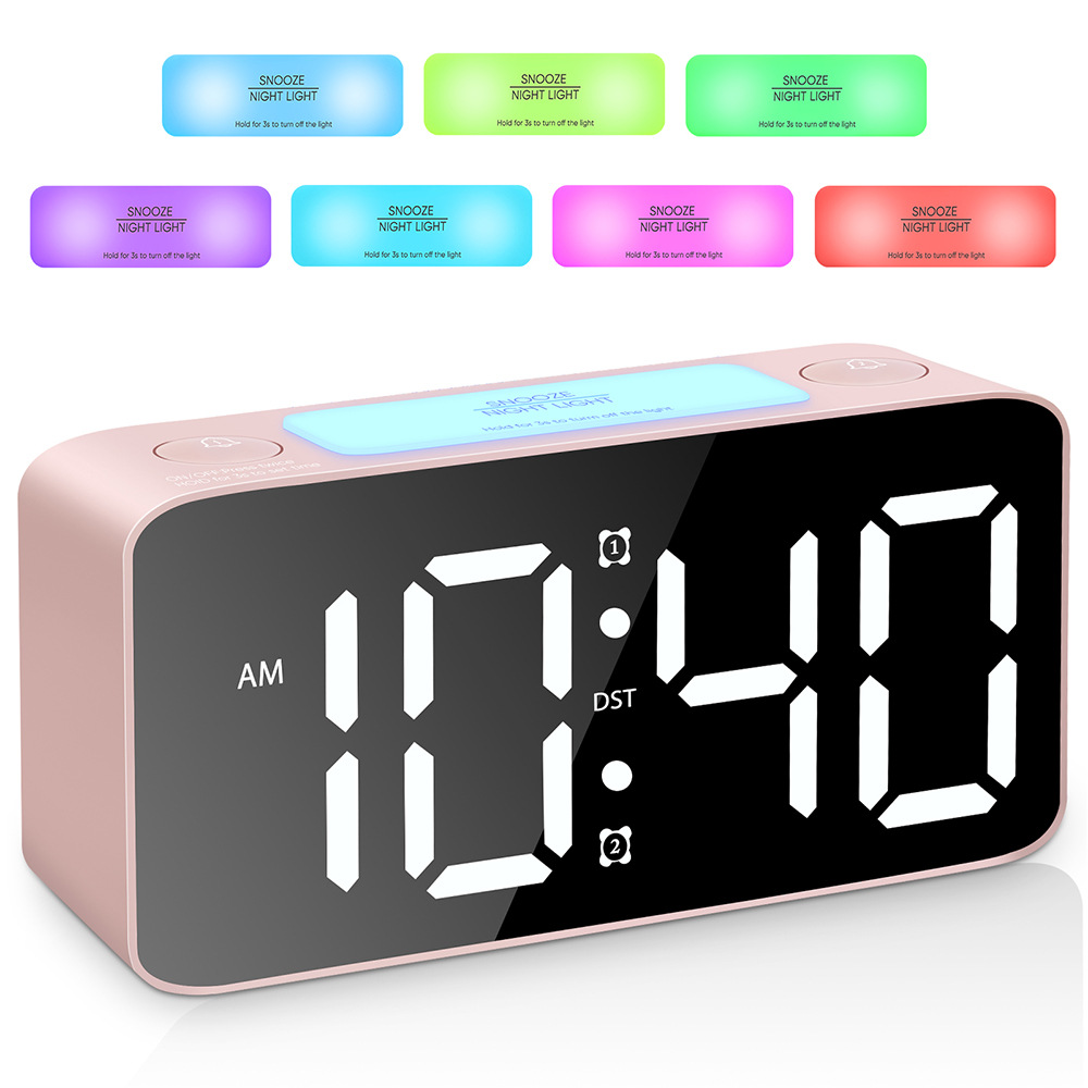 2020 RGB large character large screen large sound LED clock student alarm clock mirror clock table clock 15 color changing screen clock 10 minute alarm