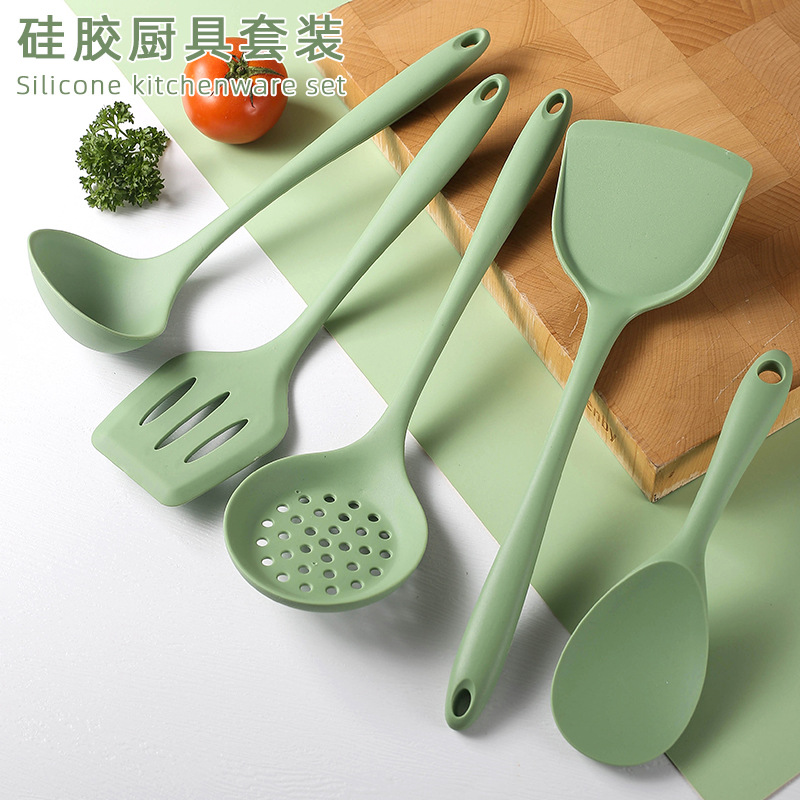 Dark Green Multicolor Avocado Silicone Kitchen Utensils Five-Piece Set Non-stick Pan Kitchenware Spoon Spatula Set Oil Control