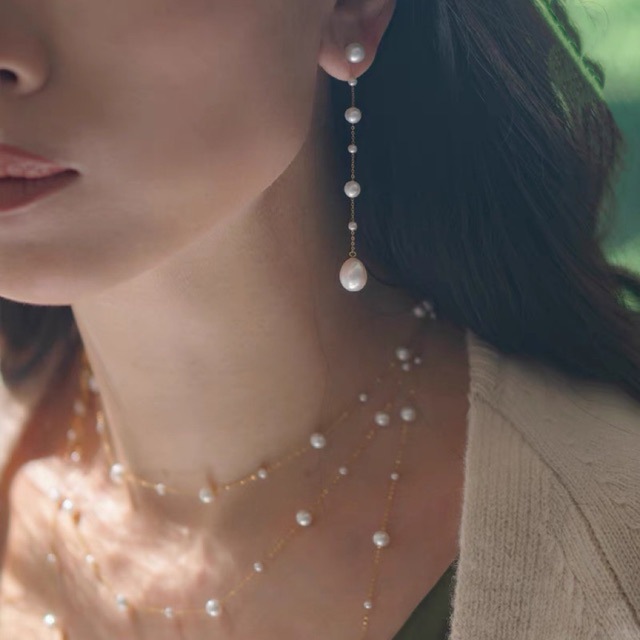 New fairy earrings freshwater pearl studs starry sky ear thread s925 silver plated 18k gold earrings for girlfriend and bestie