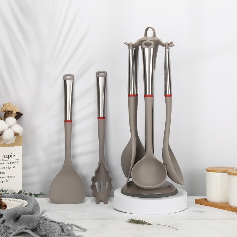 Stainless Steel Handle Food Grade Silicone Kitchen Utensils 7-Piece Set Cooking Spatula Spoon Non-Stick Pan Special Spatula Exclusive Supply