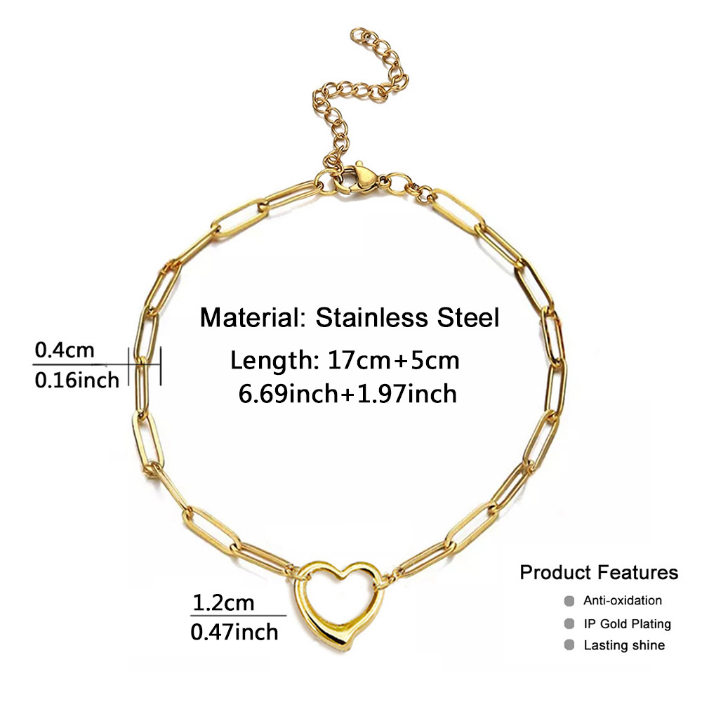Japanese and Korean stainless steel paperclip heart pendant charm bracelet