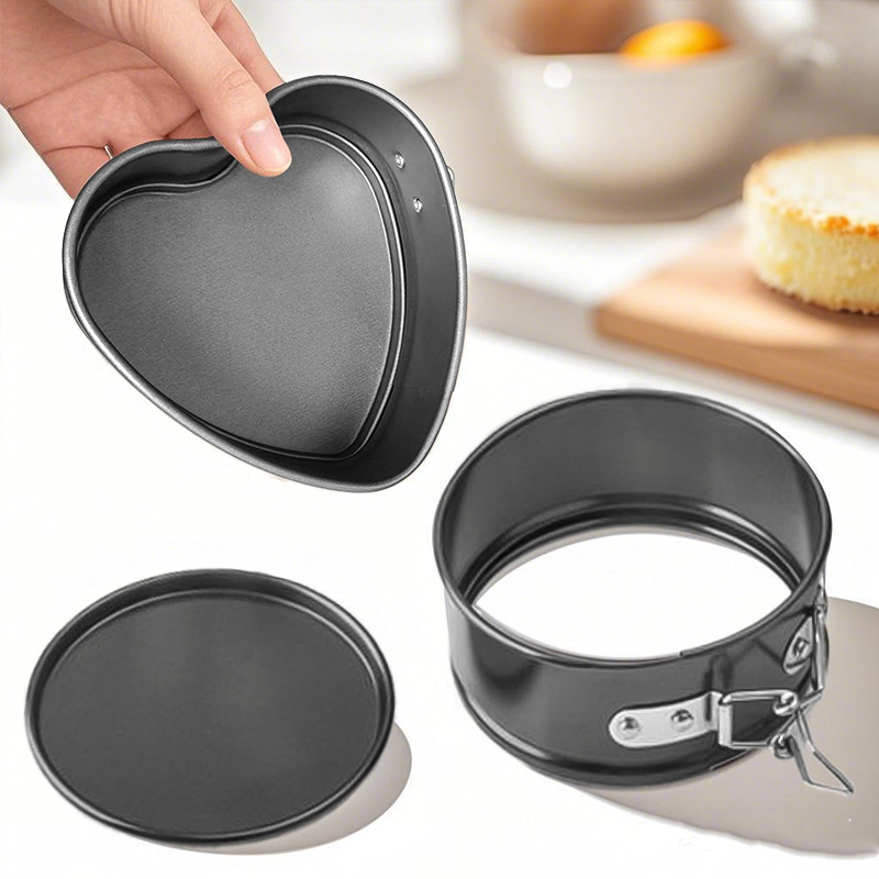 4 inch round heart shape removable bottom lock buckle cake mold mousse carbon steel baking pan non-stick honeycomb bottom baking mold