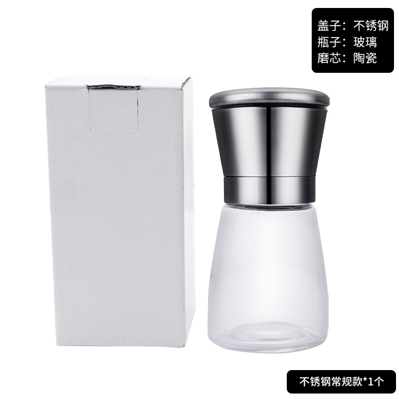 304 stainless steel pepper grinder household Sichuan pepper sea salt grinding bottle glass seasoning bottle manual grinder