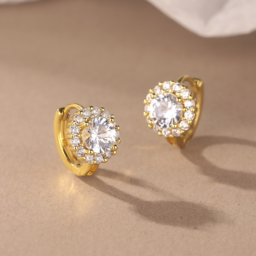 Round Sparkle Diamond Zircon Ear Cuff OL Simple Round Diamond Earring Gold Plated Earring Hoop