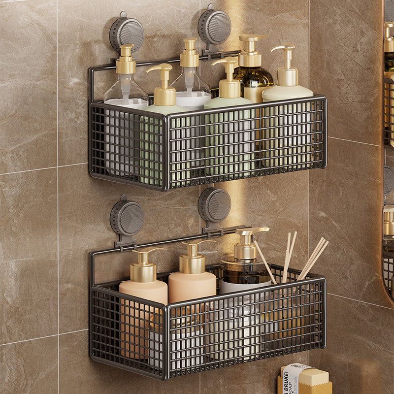 Suction Cup Storage Rack, Kitchen Bathroom No-drill Wall-mounted Storage Box, Basin Rack