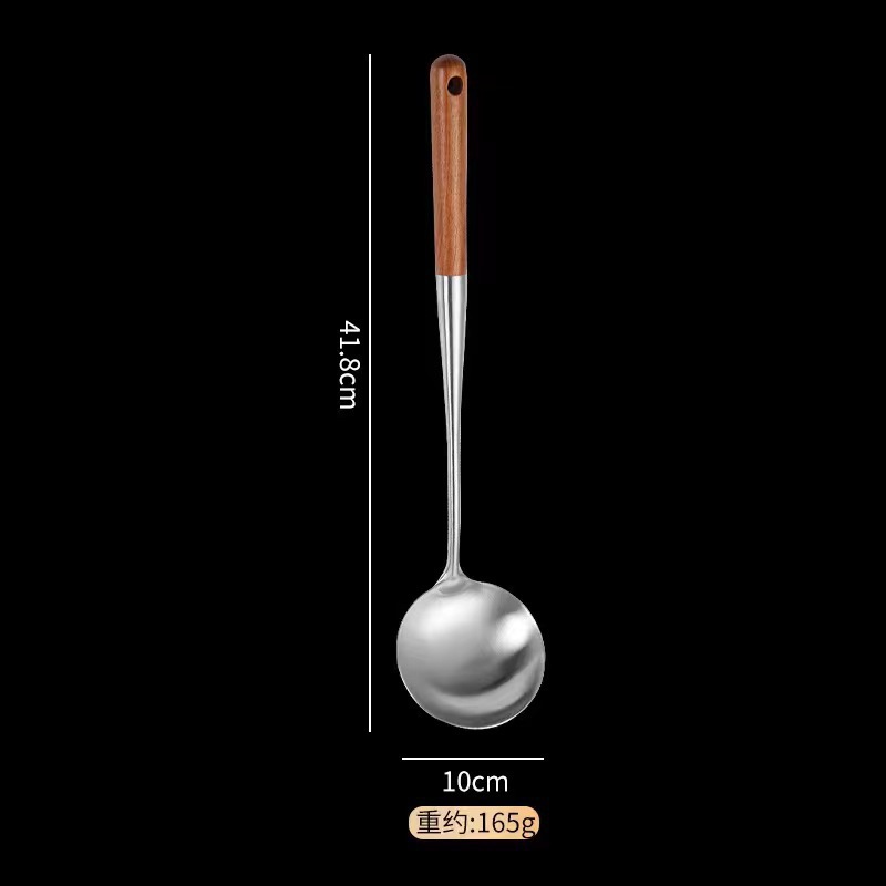 Stainless steel long-handled wok spatula home chef kitchen utensils wok spatula large soup spoon serving spoon padauk wood handle chef series
