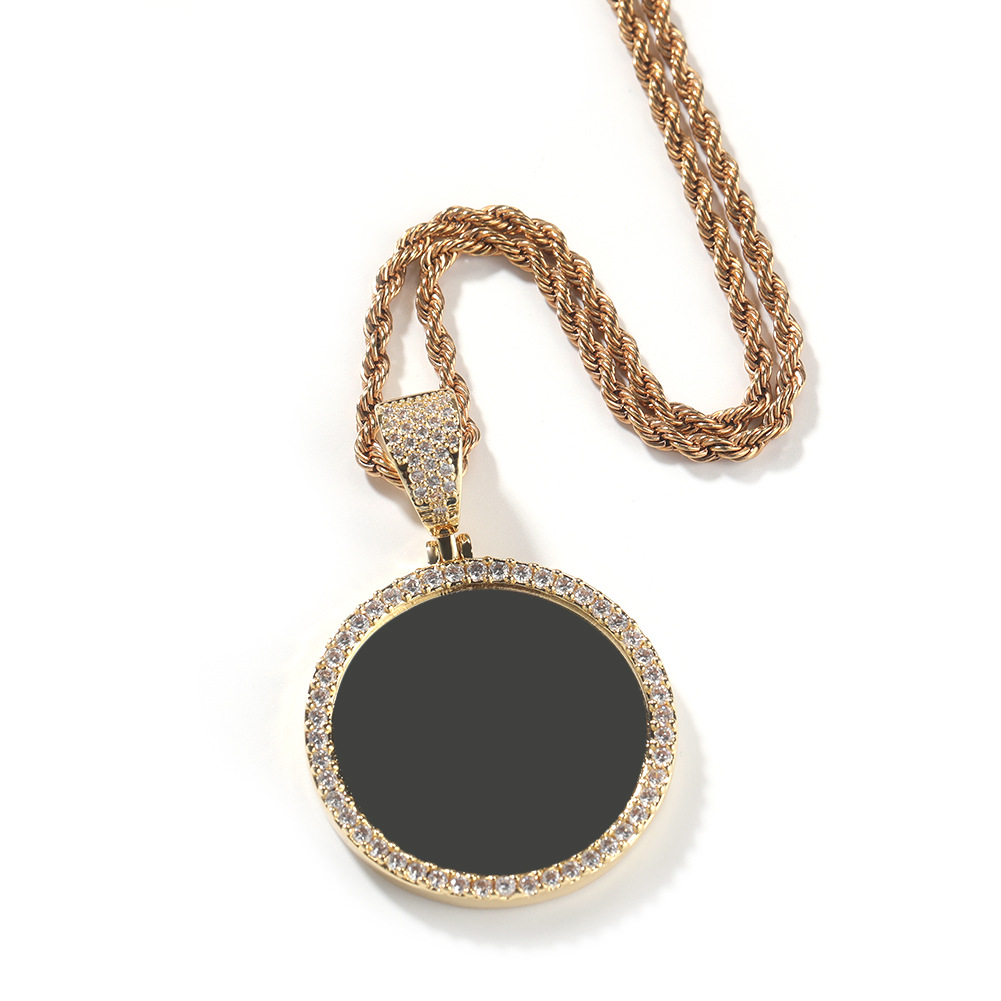 Hip Hop Photo Pendant Copper Inlaid Zircon Solid DIY Photo Necklace Accessories