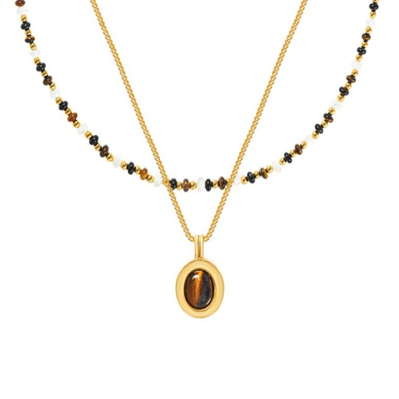 Tiger eye stone mother-of-pearl agate natural bead necklace for women new Chinese-style sweater chain