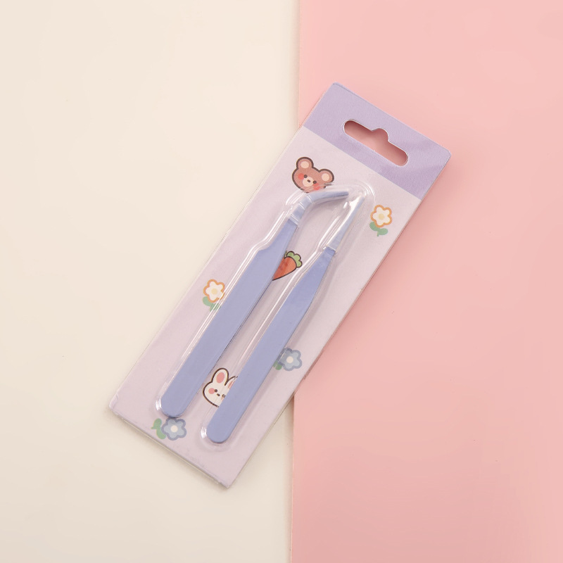 Hand account tweezers stainless steel DIY hand account clip colorful macaron straight curved eyelash tweezers