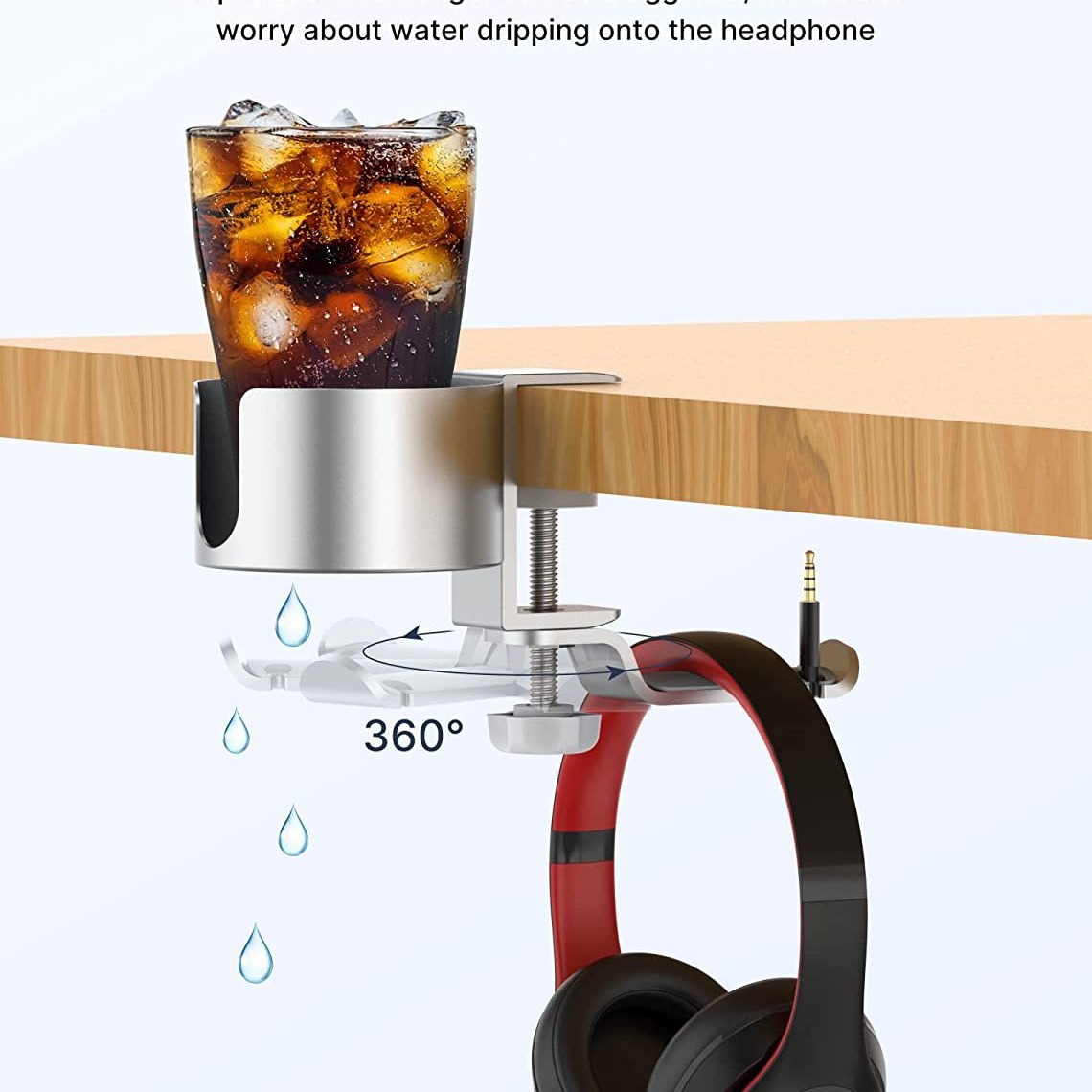 Aluminum alloy water cup holder, Japanese-style cup stand, desktop lock head 360-degree rotating headphone stand, headphone hanger