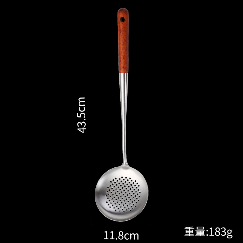 304 Stainless Steel Spatula Extended Wooden Handle Frying Spatula Spoon Cooking Spoon Kitchen Supplies Cookware Set