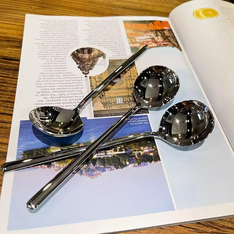 304 Stainless Steel Round Head Spoon Long Handle Ding Dang Spoon Restaurant Household Dessert Stirring Individually Wrapped