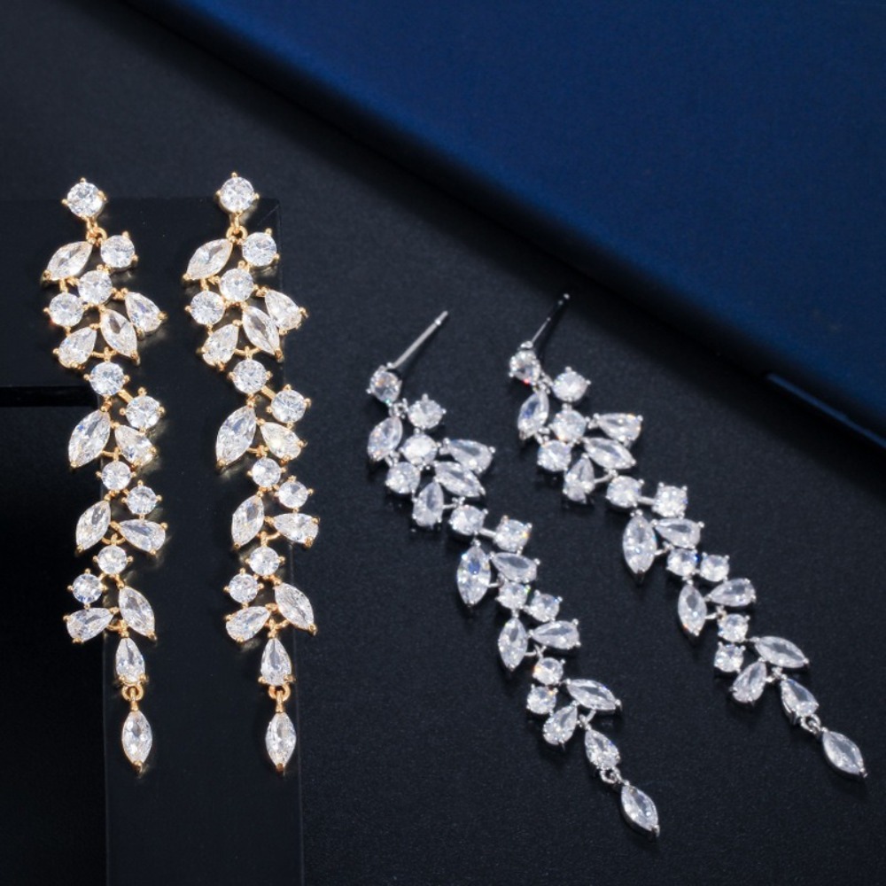 Dubai exaggerated long hollow earring ear stud earring AAA zircon super flash bridal evening earring
