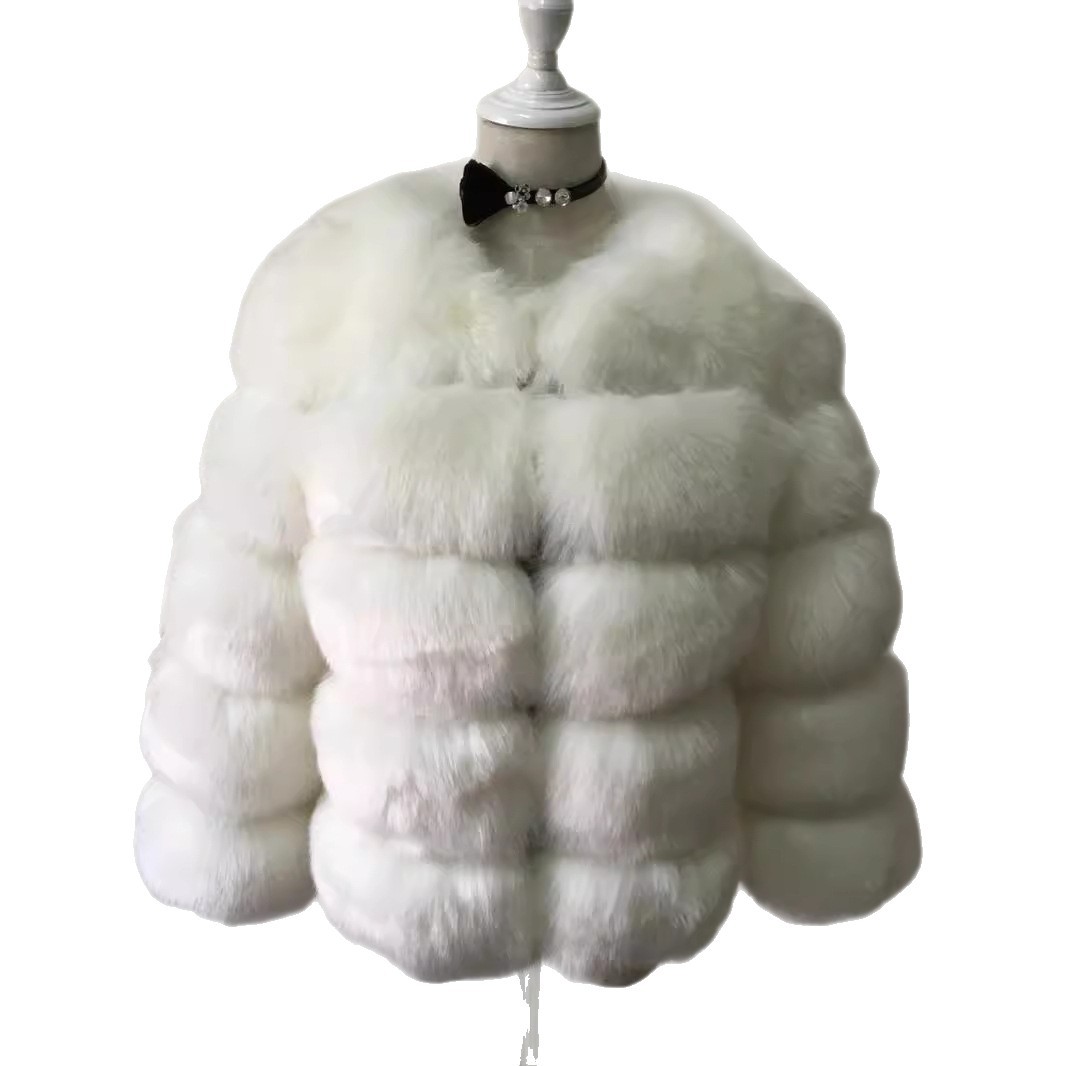 Fur imitation fox fur faux fur jacket women's short long sleeve faux fur artificial fur jacket