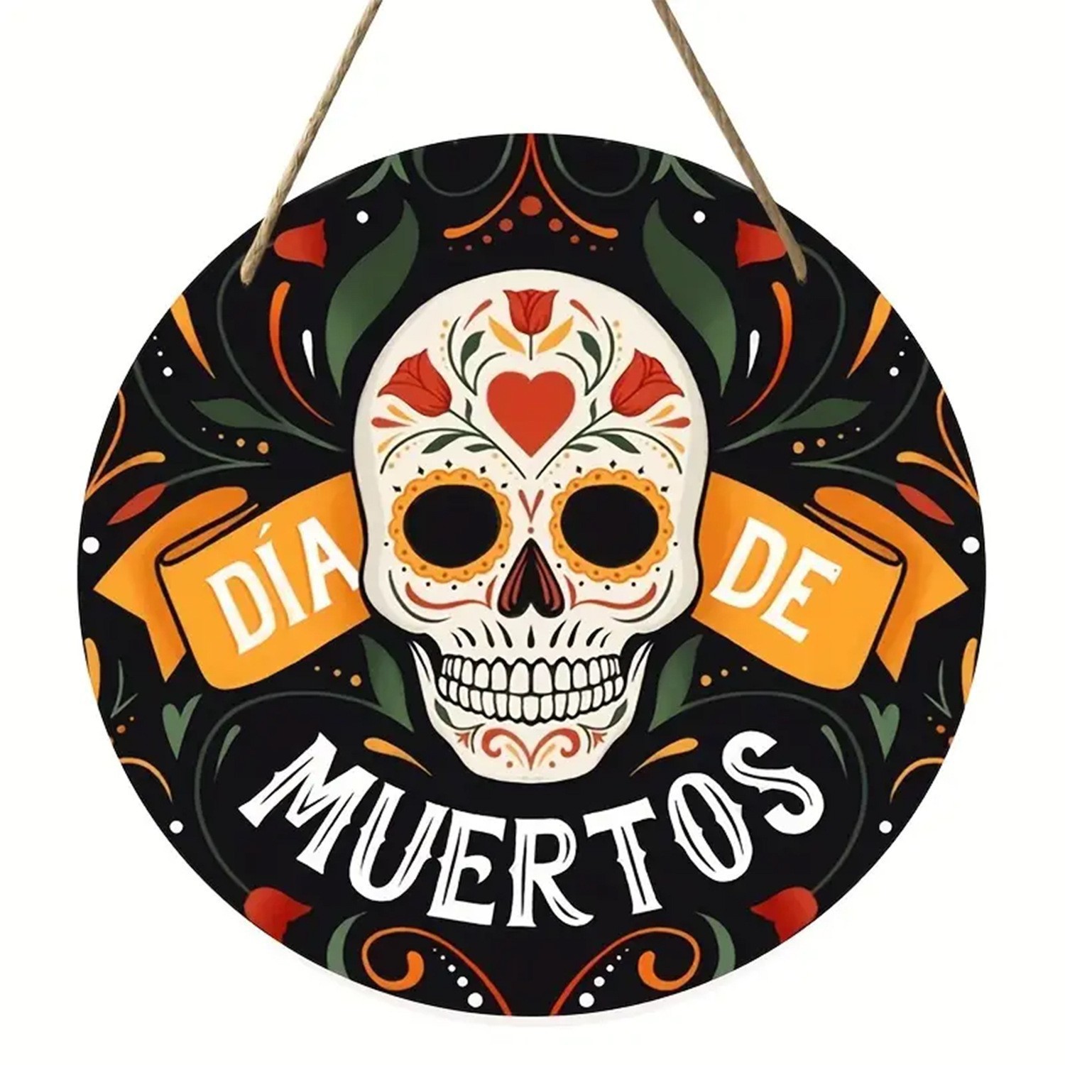 New Halloween Wooden Door Sign Celebrate Holiday Floral Round Skeleton Decoration Wooden Home Hanging Sign