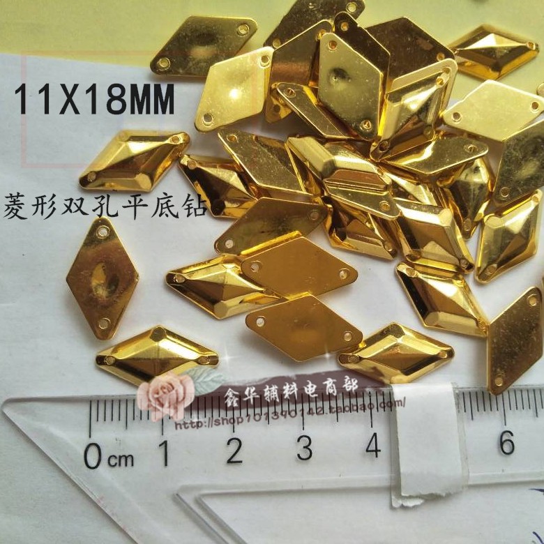 DIY Imitation Metal Hand Sewing Beads Diamond Shape Rhinestone COS Hand Beading Anime Costume Accessories 20X34MM Gold