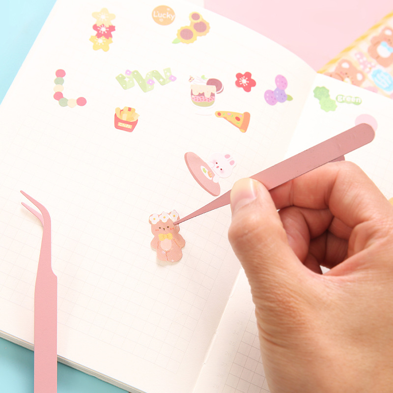 Hand account tweezers stainless steel DIY hand account clip colorful macaron straight curved eyelash tweezers