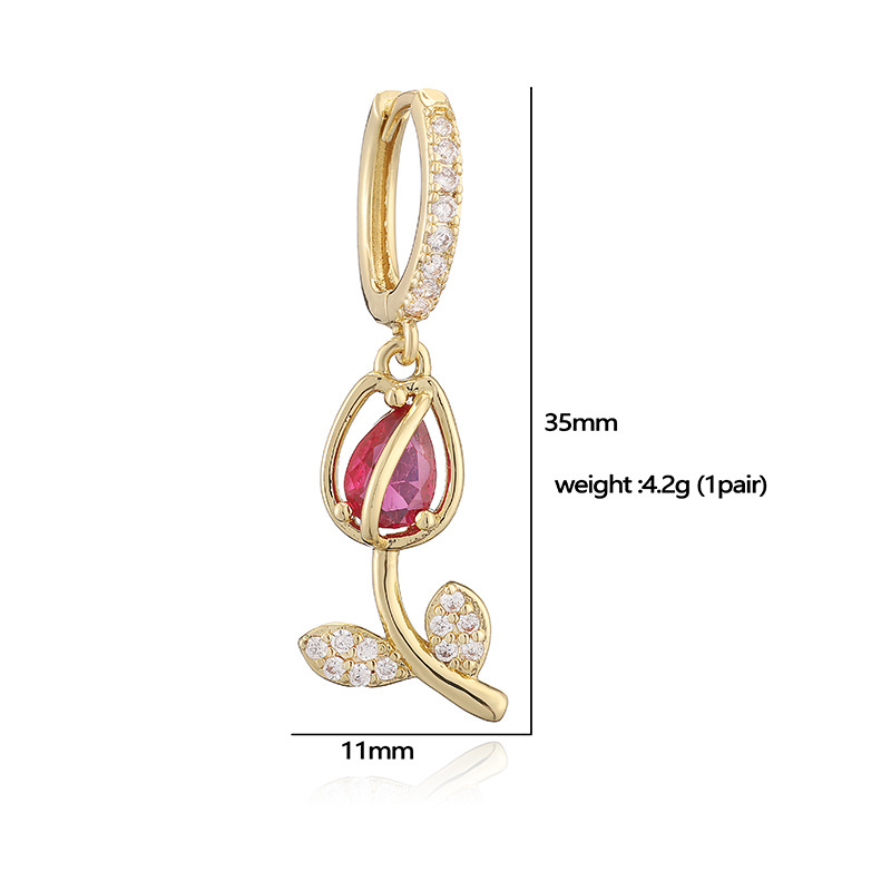 Copper Inlaid Colorful Diamond Tulip Ring, Earrings, Necklace for Women Flower Petal Jewelry Set