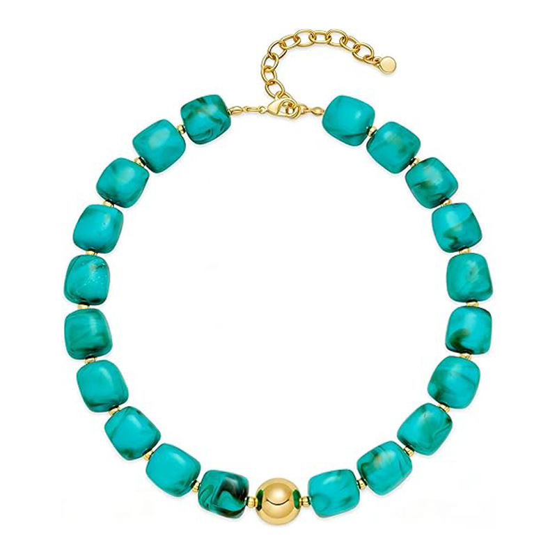 New Exaggerated Style Large Heart Glass Pendant Crystal Contrast Color Bead Bracelet Acrylic Bead Necklace