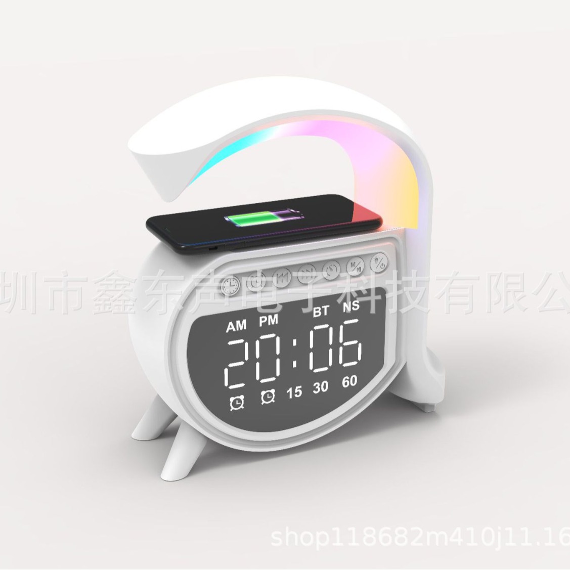 New Small A Display Clock Alarm 15W Wireless Charging White Noise Bluetooth Speaker High Volume