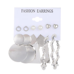 Geometric Earring Set Women Pearl Earring Hoop Earrings Card Set Alloy Earrings Set