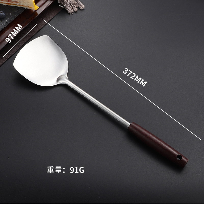 Stainless steel antique wood wok spatula soup spoon kitchen solid wood handle thickened slotted spoon wok spatula spatula spoon set cooking kitchen utensils