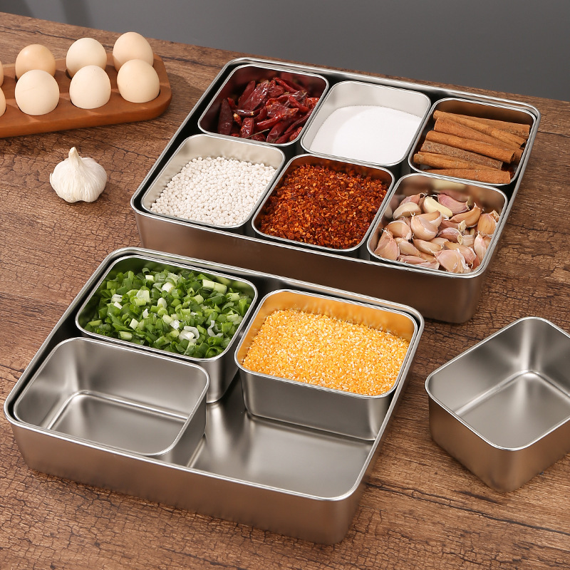 Seasoning box kitchen with spoon, ice powder stall tool seasoning box set combination stall seasoning storage box