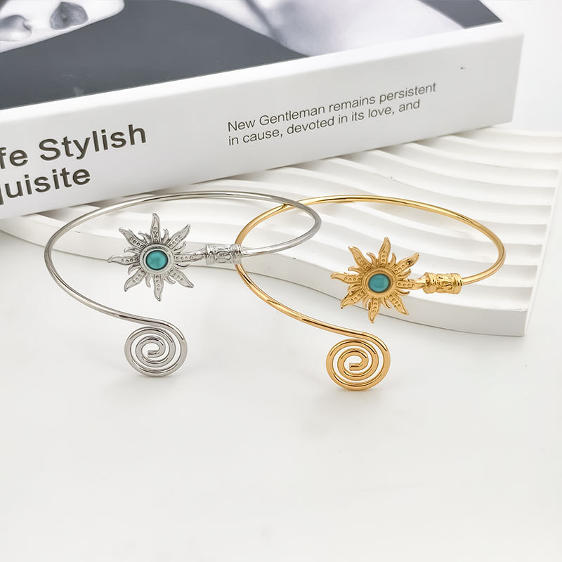 New accessory arm cuff texture style sun arm ring turquoise open adjustable arm bracelet
