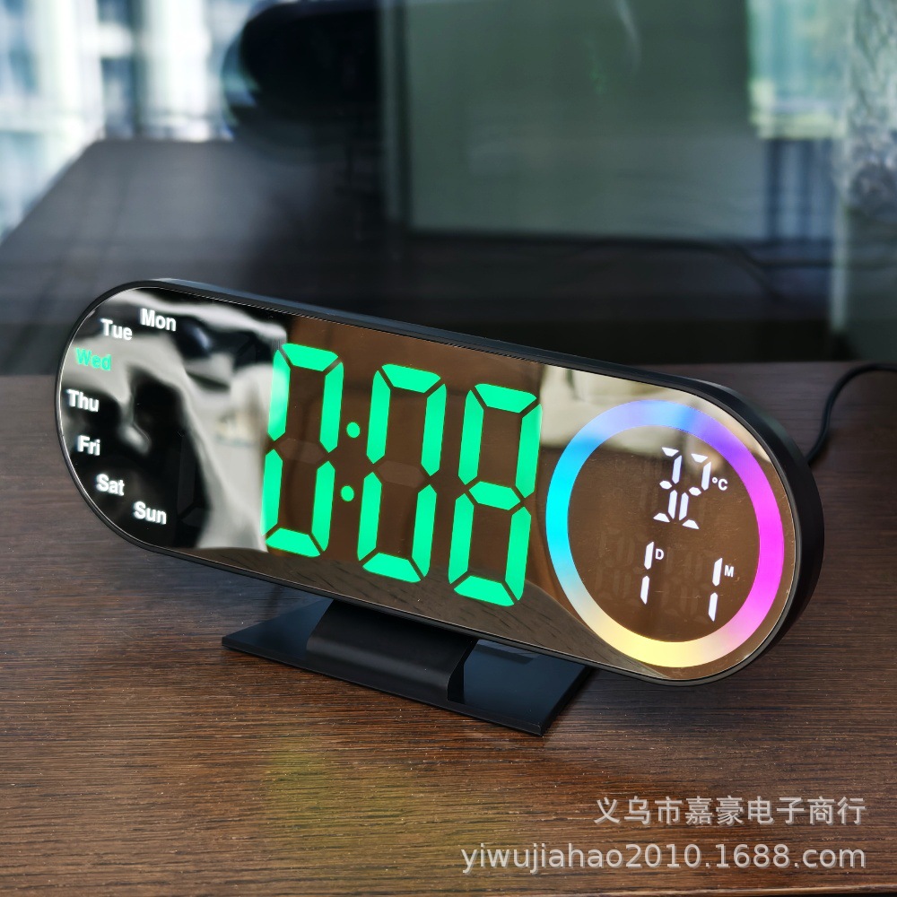 New Colorful Clock Living Room Clock Large Screen LED Digital Alarm Clock Timer Mirror Electronic Clock