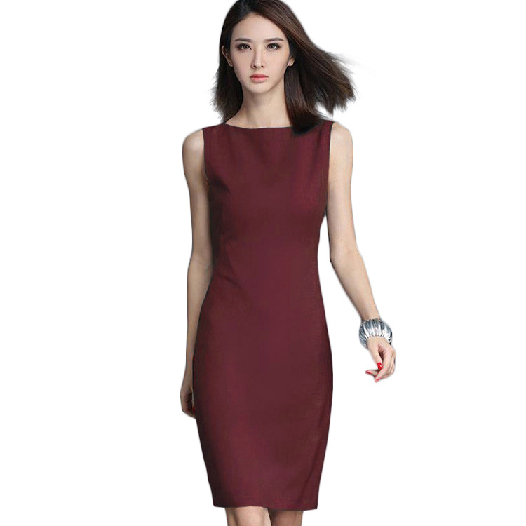 2026 Summer New FH8371 Intellectual OL Professional Slim Fit Pencil Gray Sleeveless Midi Dress