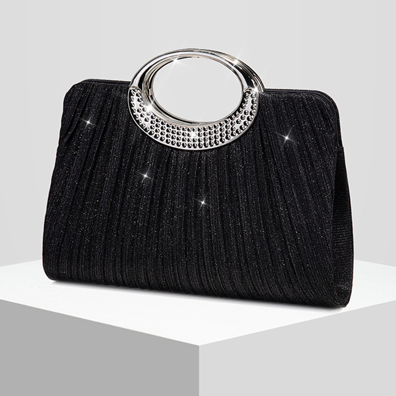 New Women's Ring Pleated Shiny Evening Bag Clutch Evening Bag Wedding Bag