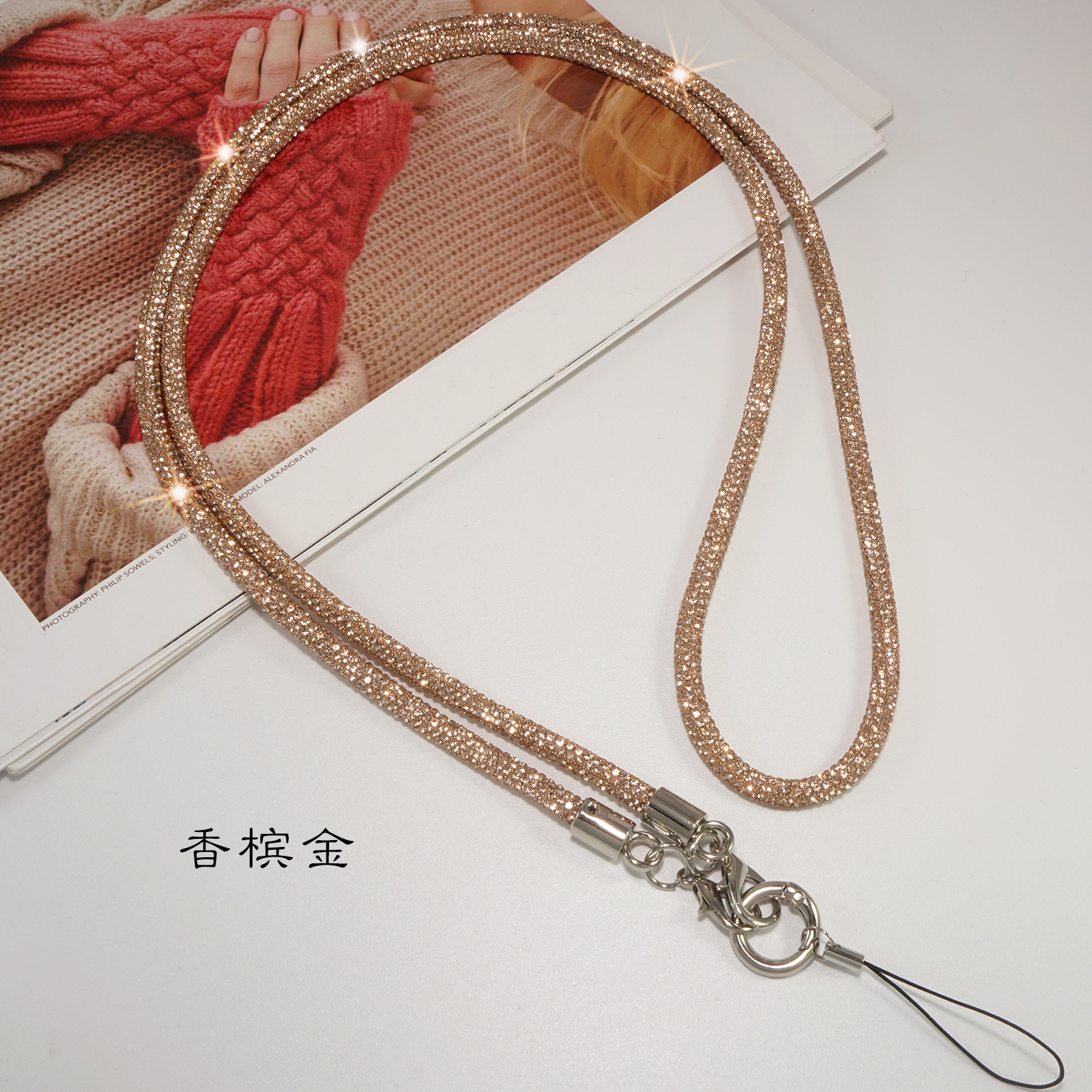 Side Crossbody Phone Lanyard Rhinestone Chain Bag Side Sparkle Phone Chain