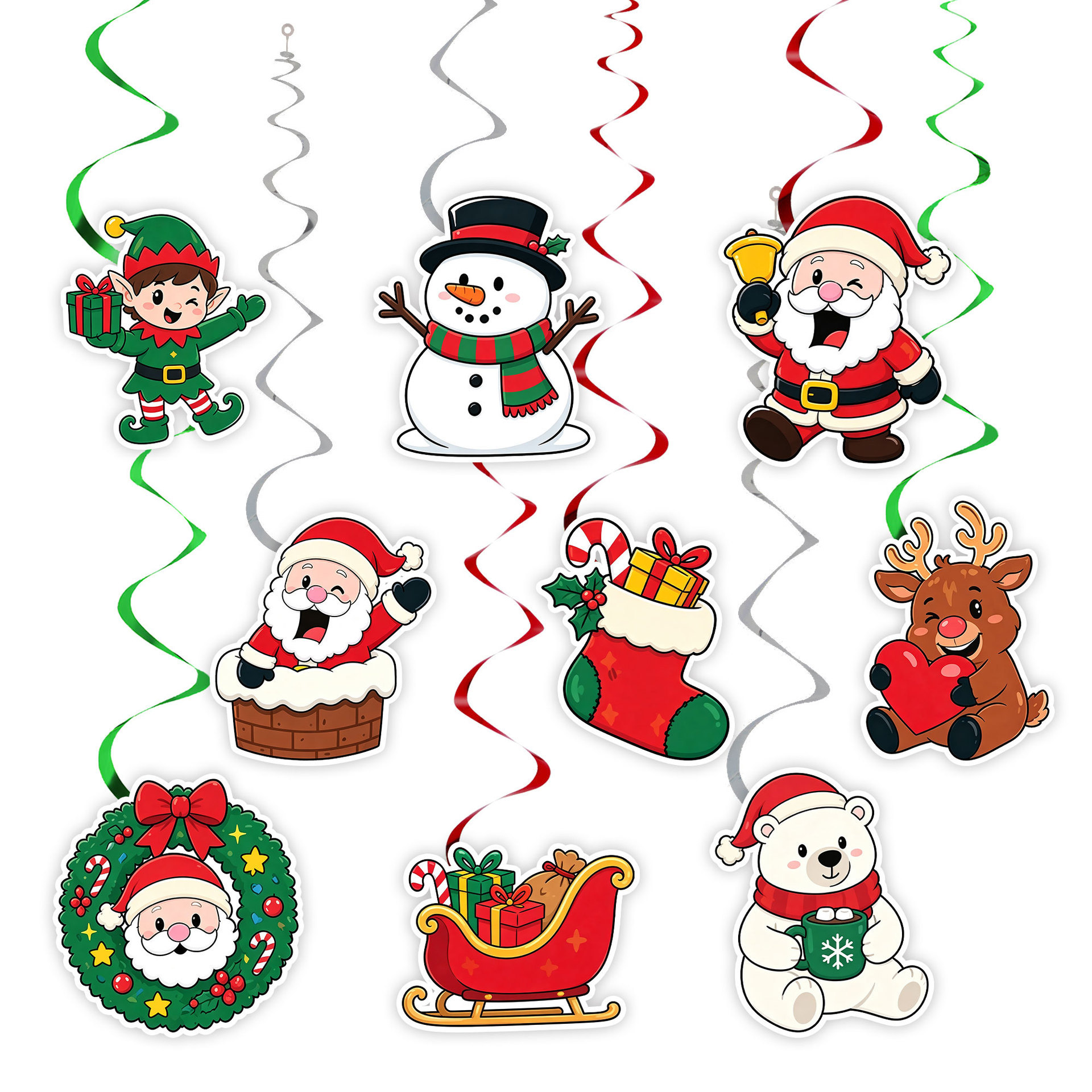 Christmas Spiral Hanging Ornament Cartoon Santa Claus Snowman Spiral Pendant Party Window Ceiling Decoration
