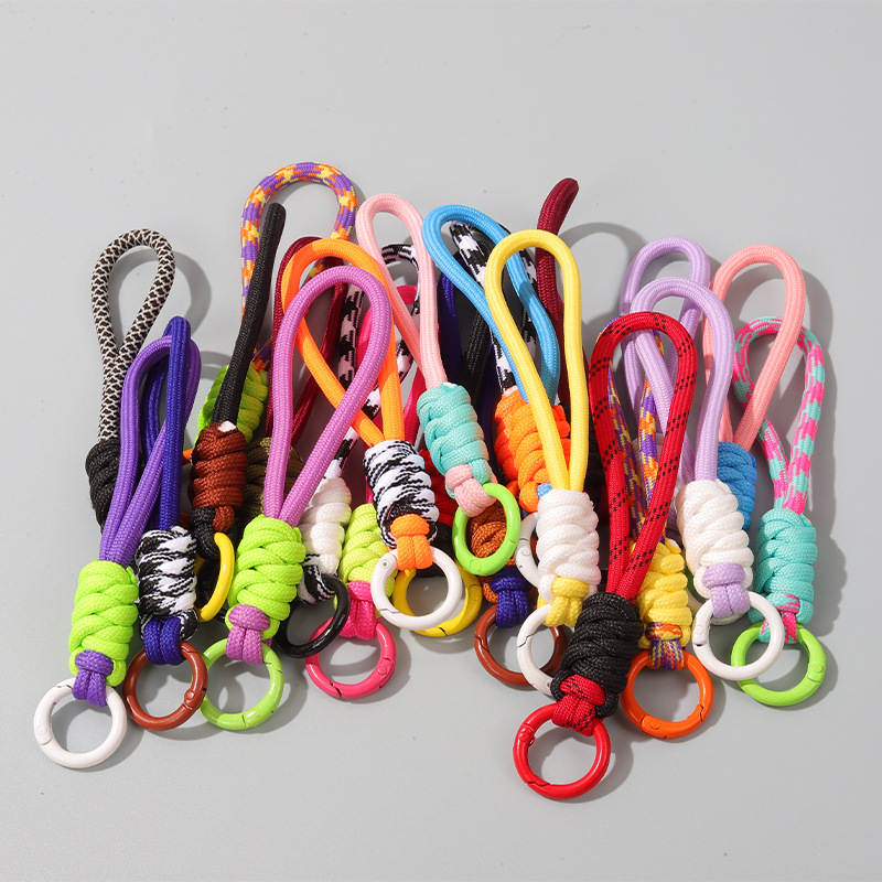 Color-block knot short woven phone lanyard keychain detachable anti-loss hanging rope 12CM